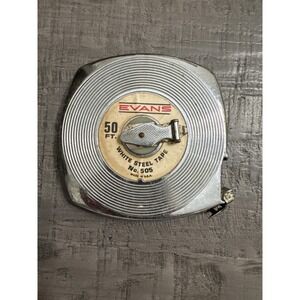 Vintage EVANS No. 505 50 Ft White Steel Tape Measure – Made in USA – Works Great